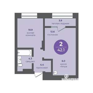 2-к квартира, вторичка, 42м2, 7/16 этаж