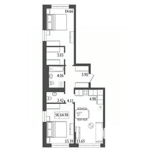 3-к квартира, строящийся дом, 65м2, 3/17 этаж
