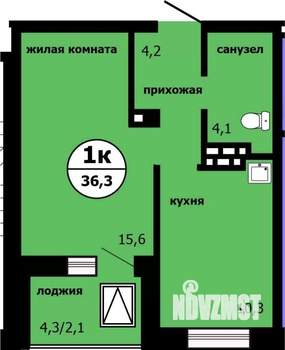 1-к квартира, строящийся дом, 36м2, 6/19 этаж