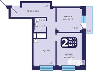 2-к квартира, вторичка, 57м2, 24/25 этаж