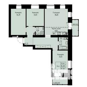 4-к квартира, строящийся дом, 88м2, 5/8 этаж