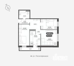 3-к квартира, вторичка, 77м2, 16/17 этаж
