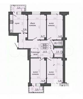 4-к квартира, вторичка, 100м2, 5/9 этаж