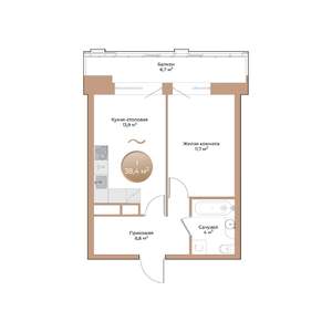 1-к квартира, строящийся дом, 38м2, 10/24 этаж