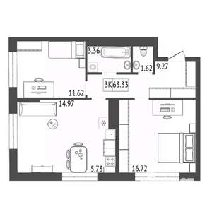 3-к квартира, вторичка, 63м2, 12/17 этаж