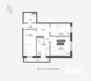 3-к квартира, вторичка, 77м2, 14/17 этаж