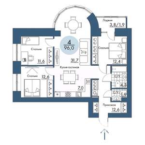 4-к квартира, строящийся дом, 96м2, 13/17 этаж
