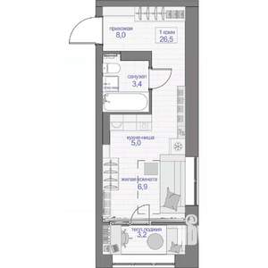 1-к квартира, вторичка, 27м2, 9/24 этаж