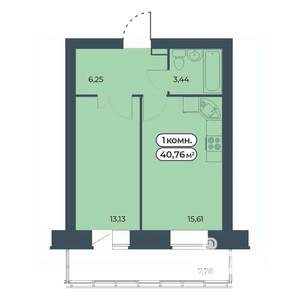 1-к квартира, строящийся дом, 41м2, 2/9 этаж