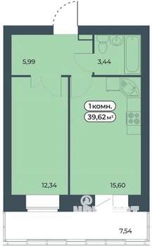 1-к квартира, строящийся дом, 40м2, 3/9 этаж