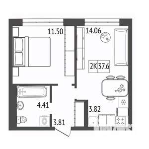 2-к квартира, вторичка, 38м2, 4/17 этаж
