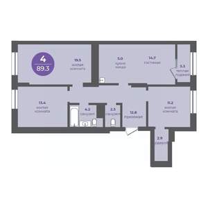 4-к квартира, вторичка, 90м2, 16/24 этаж