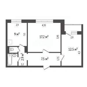 2-к квартира, вторичка, 53м2, 5/9 этаж