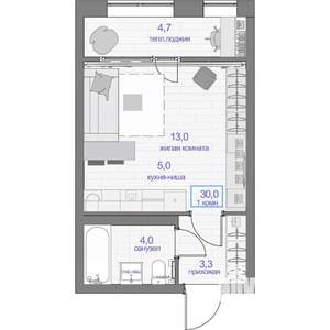 1-к квартира, вторичка, 30м2, 7/16 этаж