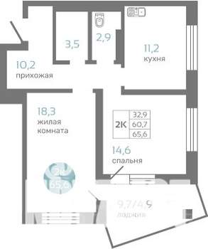 2-к квартира, строящийся дом, 66м2, 11/19 этаж
