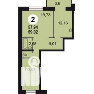 2-к квартира, вторичка, 58м2, 2/14 этаж