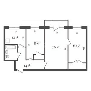 3-к квартира, вторичка, 58м2, 2/5 этаж