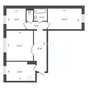 3-к квартира, вторичка, 66м2, 1/10 этаж