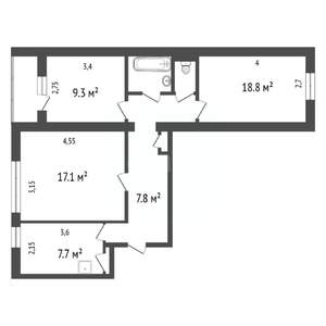 3-к квартира, вторичка, 60м2, 2/9 этаж