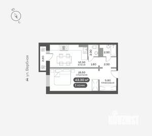 1-к квартира, вторичка, 43м2, 17/17 этаж