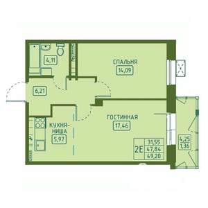 2-к квартира, вторичка, 49м2, 10/23 этаж