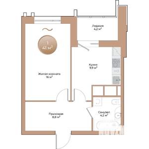 1-к квартира, вторичка, 41м2, 2/24 этаж