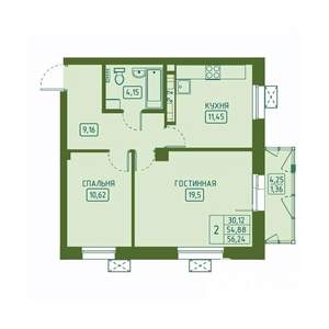 2-к квартира, вторичка, 56м2, 10/23 этаж