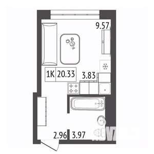 1-к квартира, вторичка, 20м2, 12/17 этаж