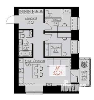 3-к квартира, вторичка, 52м2, 13/17 этаж