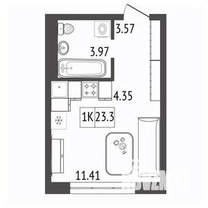 1-к квартира, строящийся дом, 23м2, 11/17 этаж