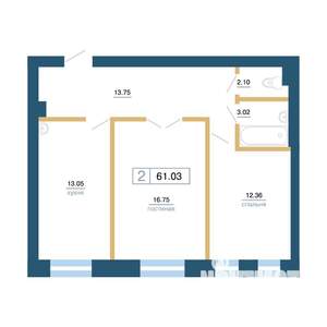 2-к квартира, вторичка, 60м2, 2/7 этаж