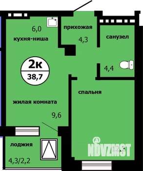 2-к квартира, сданный дом, 38м2, 9/19 этаж