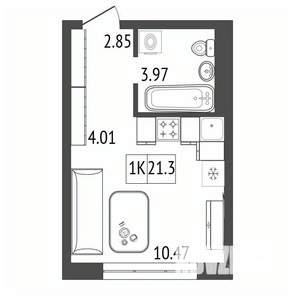 1-к квартира, строящийся дом, 21м2, 12/17 этаж