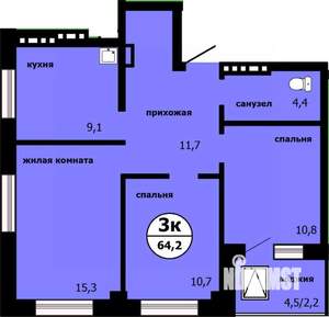 3-к квартира, строящийся дом, 63м2, 18/19 этаж
