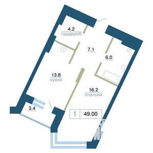 1-к квартира, строящийся дом, 49м2, 4/24 этаж