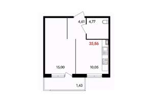 1-к квартира, вторичка, 36м2, 12/18 этаж