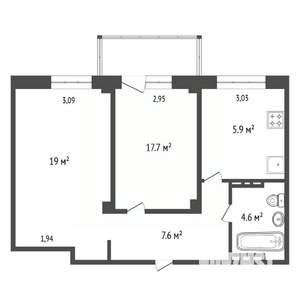 2-к квартира, вторичка, 53м2, 16/16 этаж