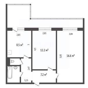 2-к квартира, вторичка, 52м2, 8/9 этаж