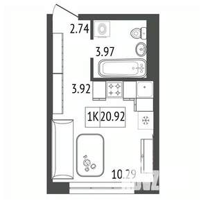 1-к квартира, строящийся дом, 21м2, 8/17 этаж