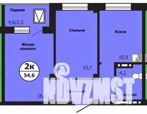 2-к квартира, строящийся дом, 55м2, 19/19 этаж