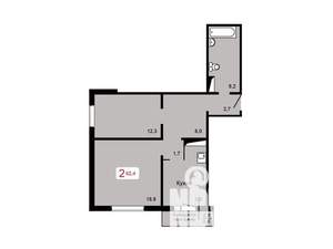 2-к квартира, сданный дом, 62м2, 7/17 этаж