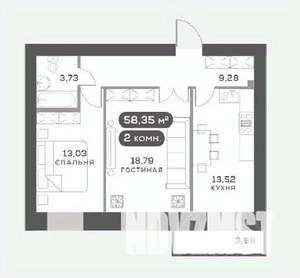2-к квартира, вторичка, 58м2, 9/15 этаж