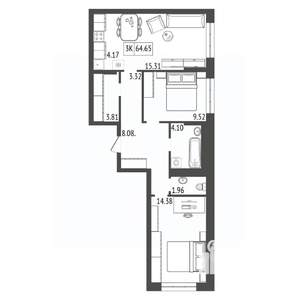 3-к квартира, строящийся дом, 65м2, 3/17 этаж