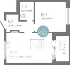 1-к квартира, строящийся дом, 50м2, 5/19 этаж