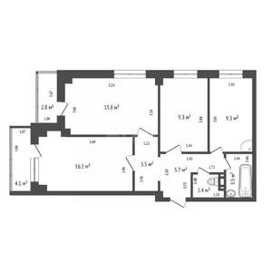 3-к квартира, вторичка, 65м2, 3/16 этаж