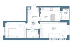 2-к квартира, строящийся дом, 65м2, 2/19 этаж