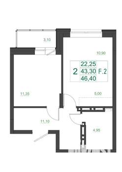2-к квартира, вторичка, 46м2, 13/17 этаж