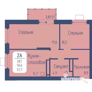 2-к квартира, вторичка, 58м2, 20/24 этаж