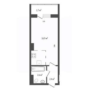 1-к квартира, вторичка, 21м2, 7/16 этаж