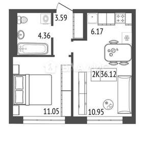 2-к квартира, вторичка, 36м2, 3/17 этаж